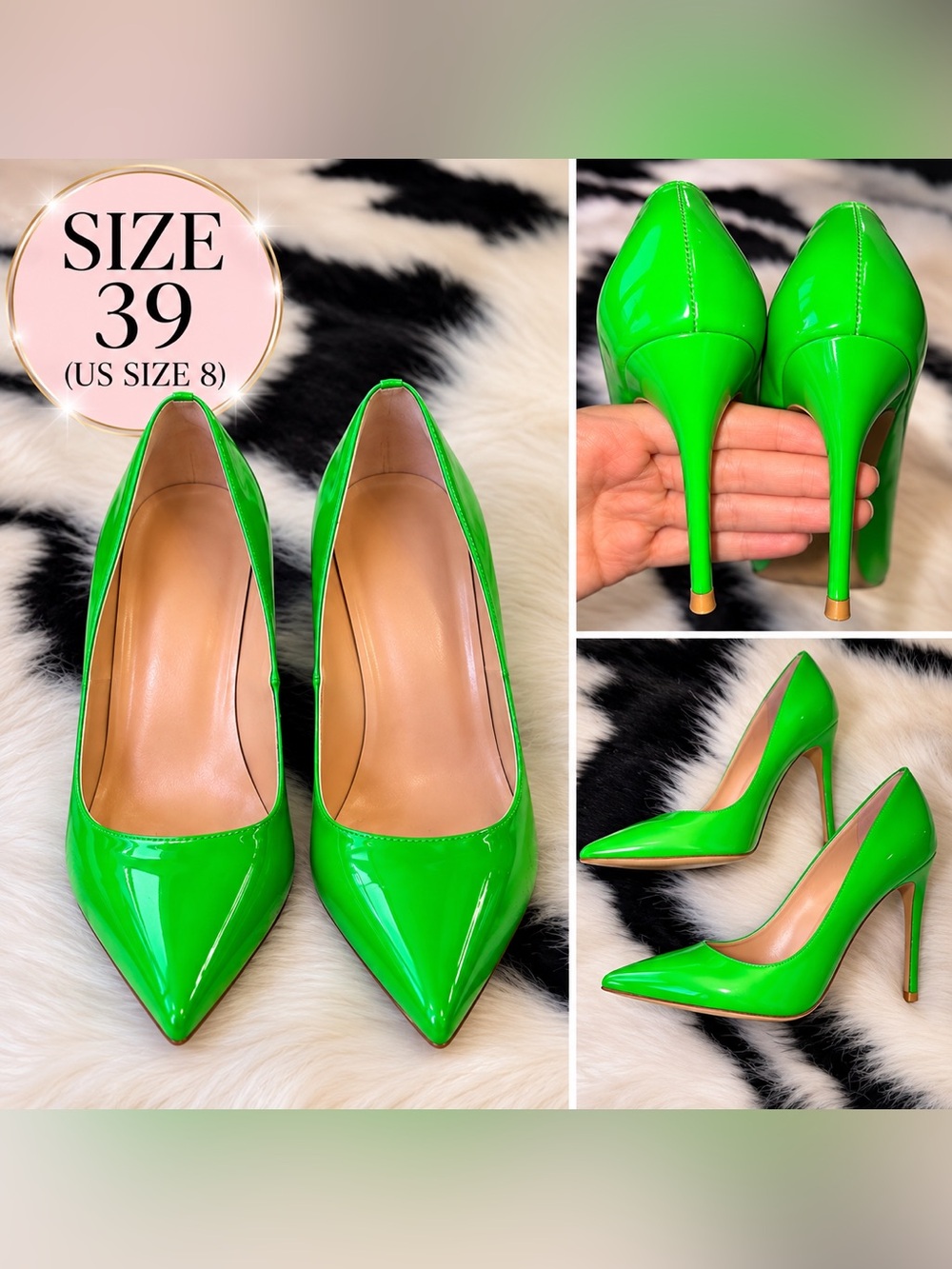 Neon Green Patent Stiletto Pumps – Size 39 / US 8 😍💚